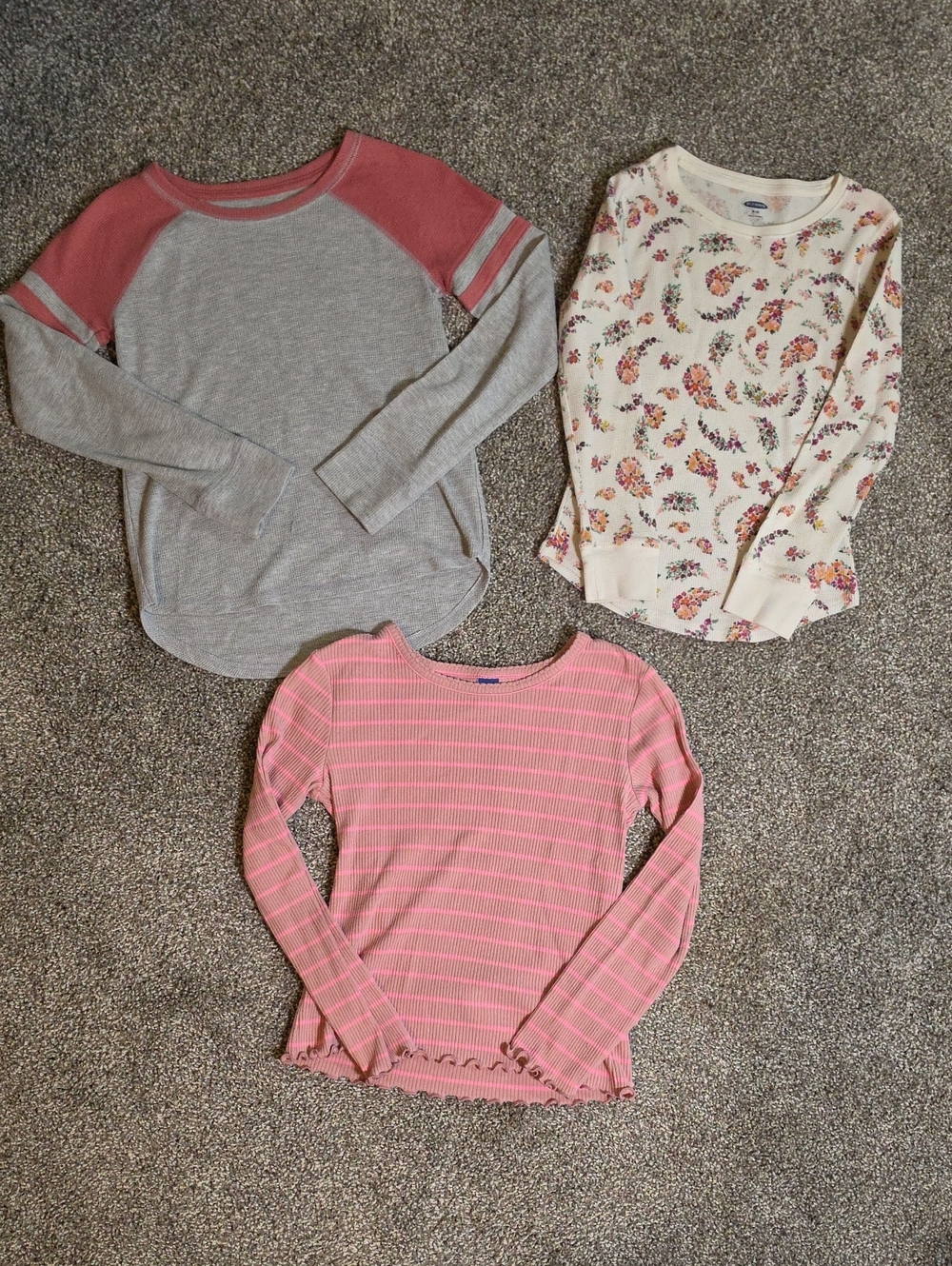 Girls Long-Sleeve Pink Striped Rib Tee - Brand Unspecified